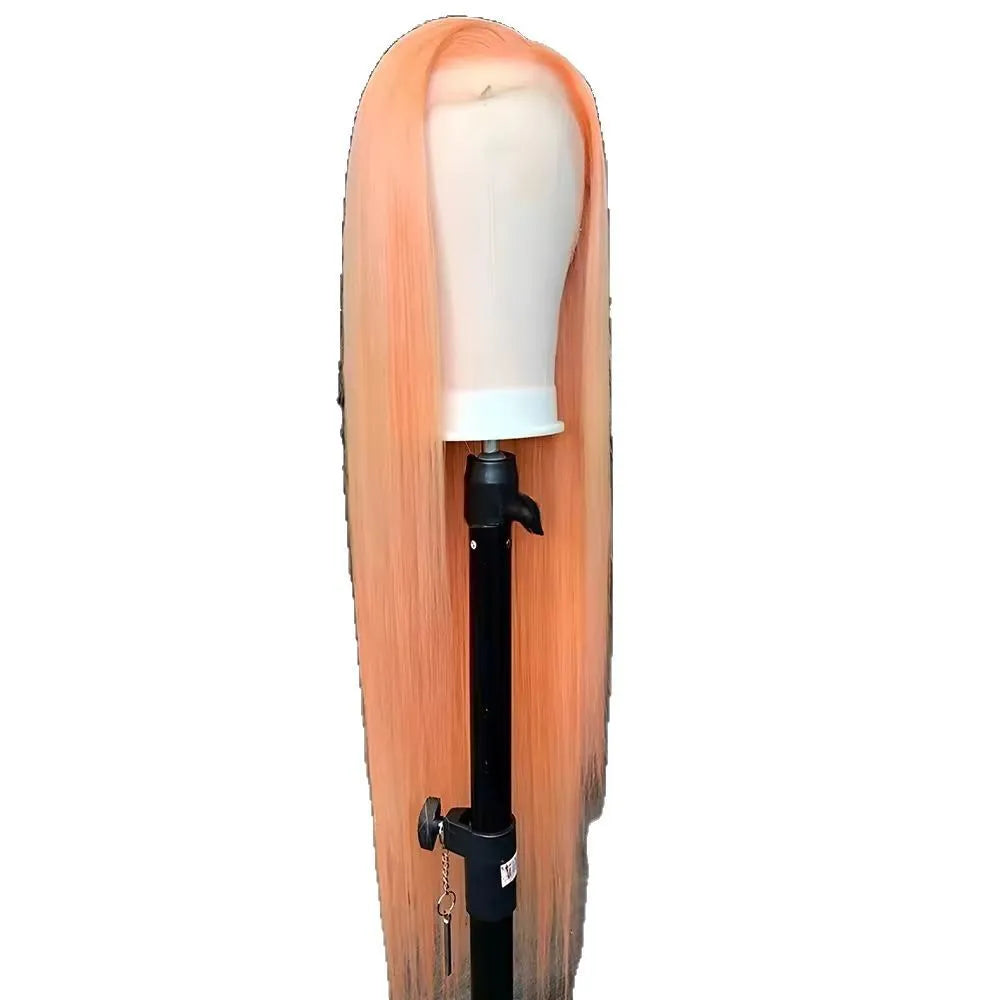 Light orange front lace wig in long straight style with side bangs