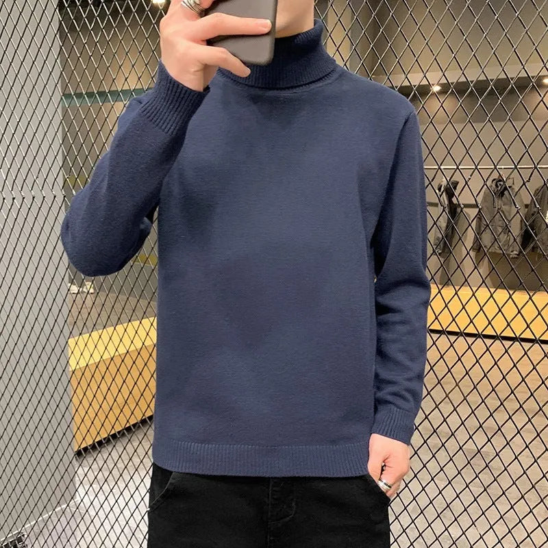 Viscose blend turtleneck sweater with plus velvet lining, slim fit, lapel collar, long sleeves, ribbed hem, available in multiple colours