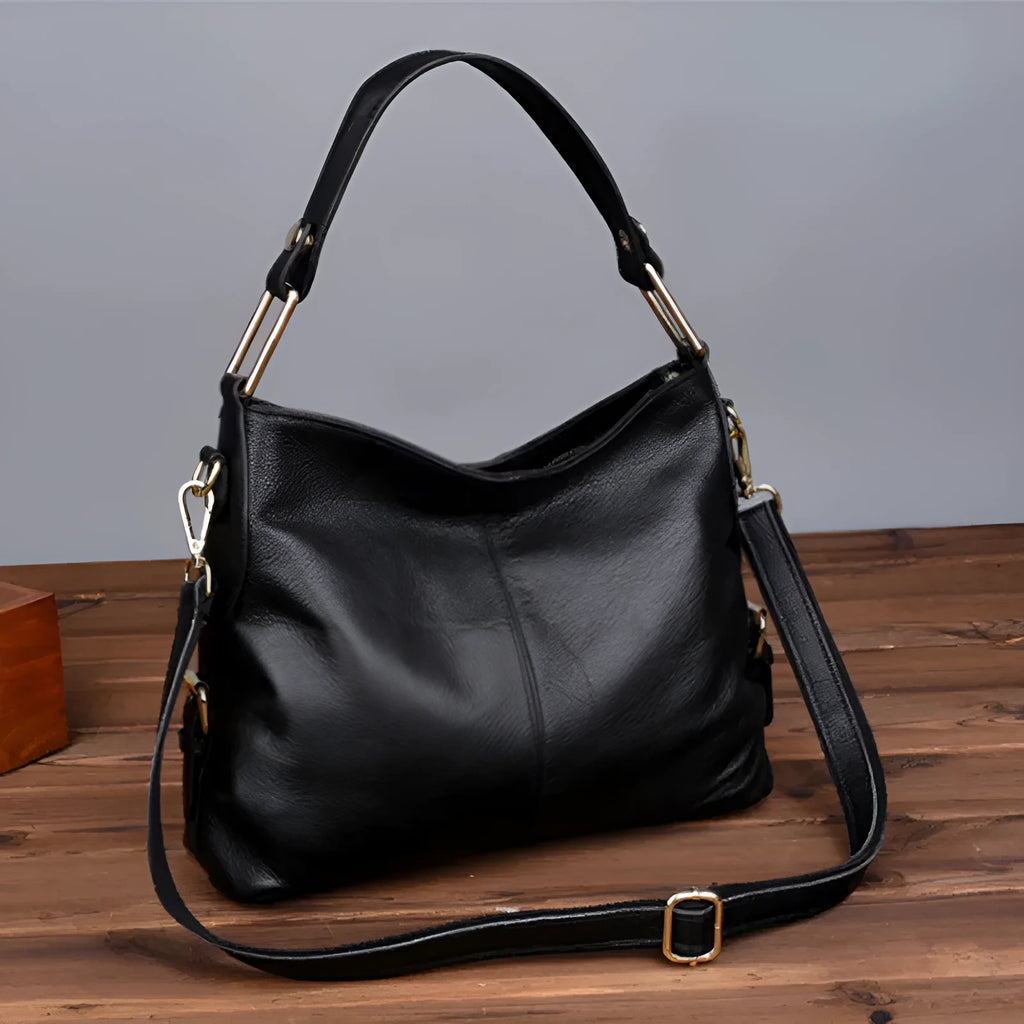 Genuine leather vertical square crossbody handbag with internal organisation pockets in four colour options