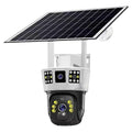 Solar-powered binocular surveillance camera with three-screen display for outdoor security monitoring