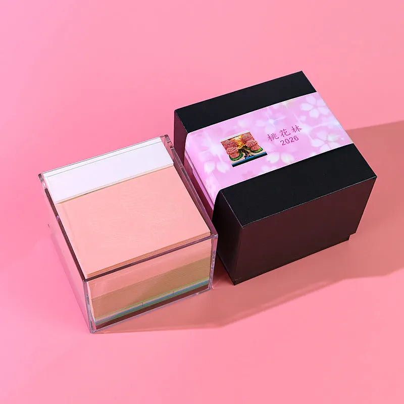Peach Blossom Forest paper-cut calendar with paper brick cover, 2026 English weekly planner