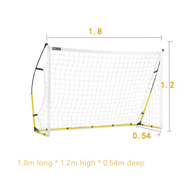 Portable yellow quick assembly football net for children training, size L, with goal frame and netting