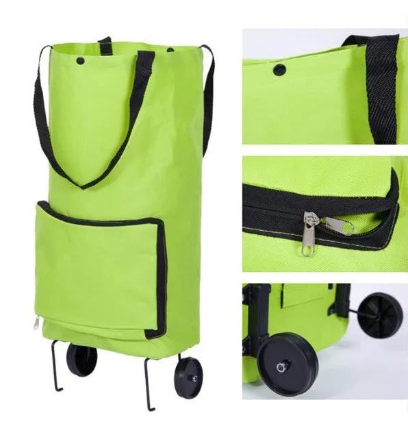 Green 3 in 1 heavy duty shopping cart with Oxford cloth, expanded size 55x28x18cm, folded size 28x18x4cm