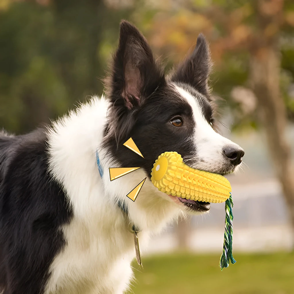 Yellow TPR simulation corn dog dog toy with bite-resistant properties