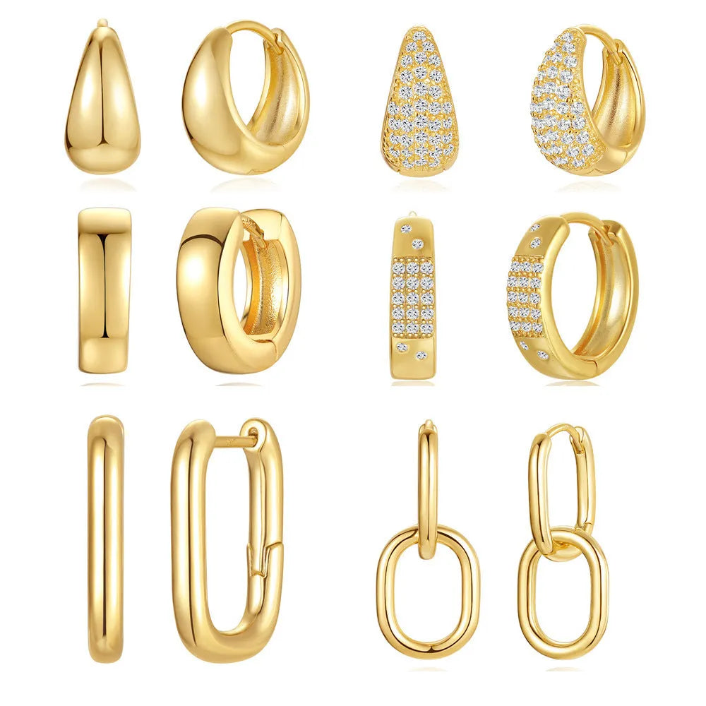 Golden brass diamond earclip earrings with geometric round design and butterfly backings
