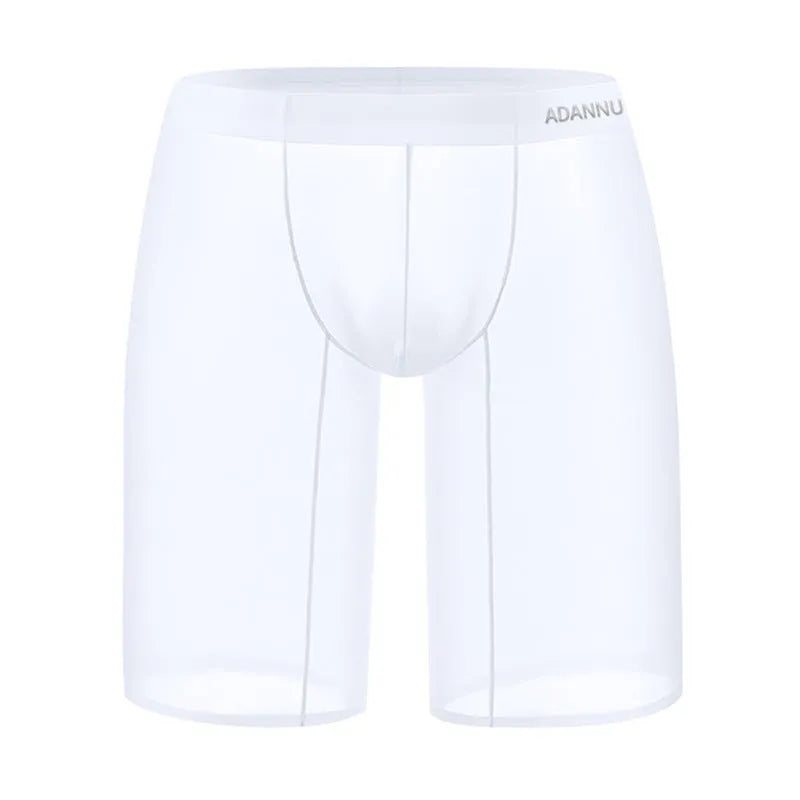 Men's solid-colour seamless nylon mesh shorts shown in black, white, and pink.