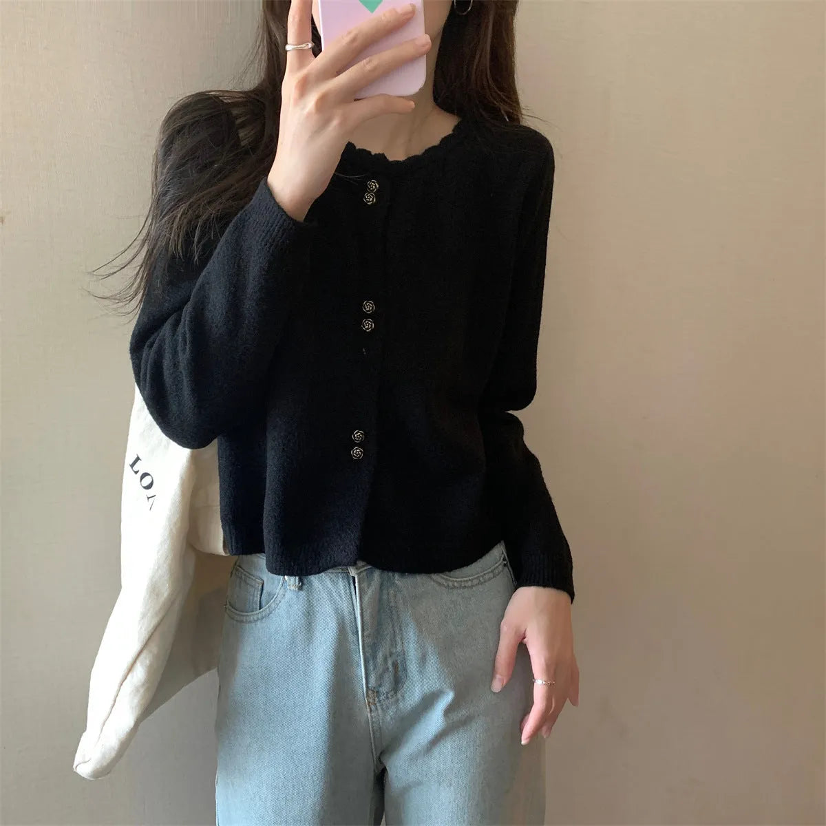 Women's acrylic fibre cardigan with long sleeves in multiple colour options
