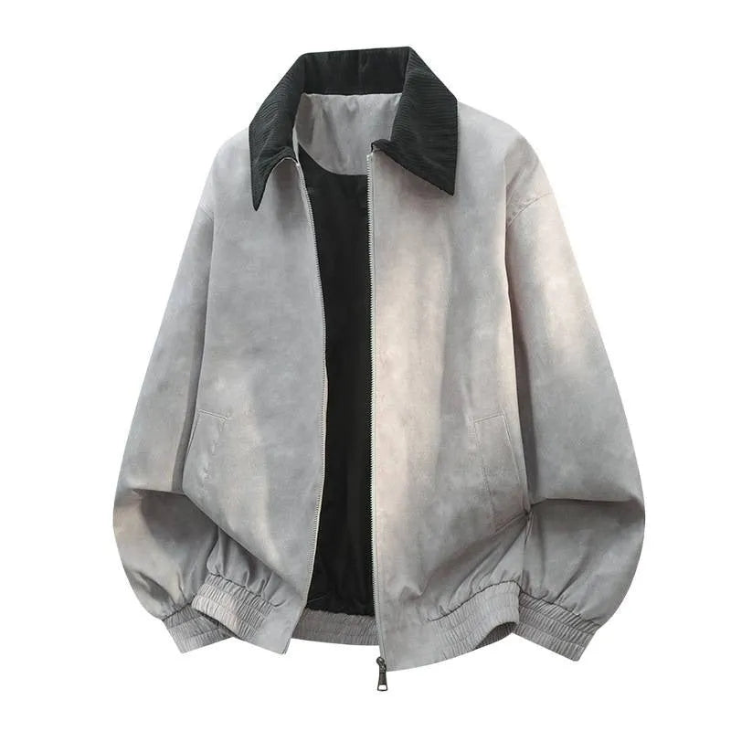 Men's casual jacket with stitching lapel detail in Lycra fabric, showing side pockets and straight hem design