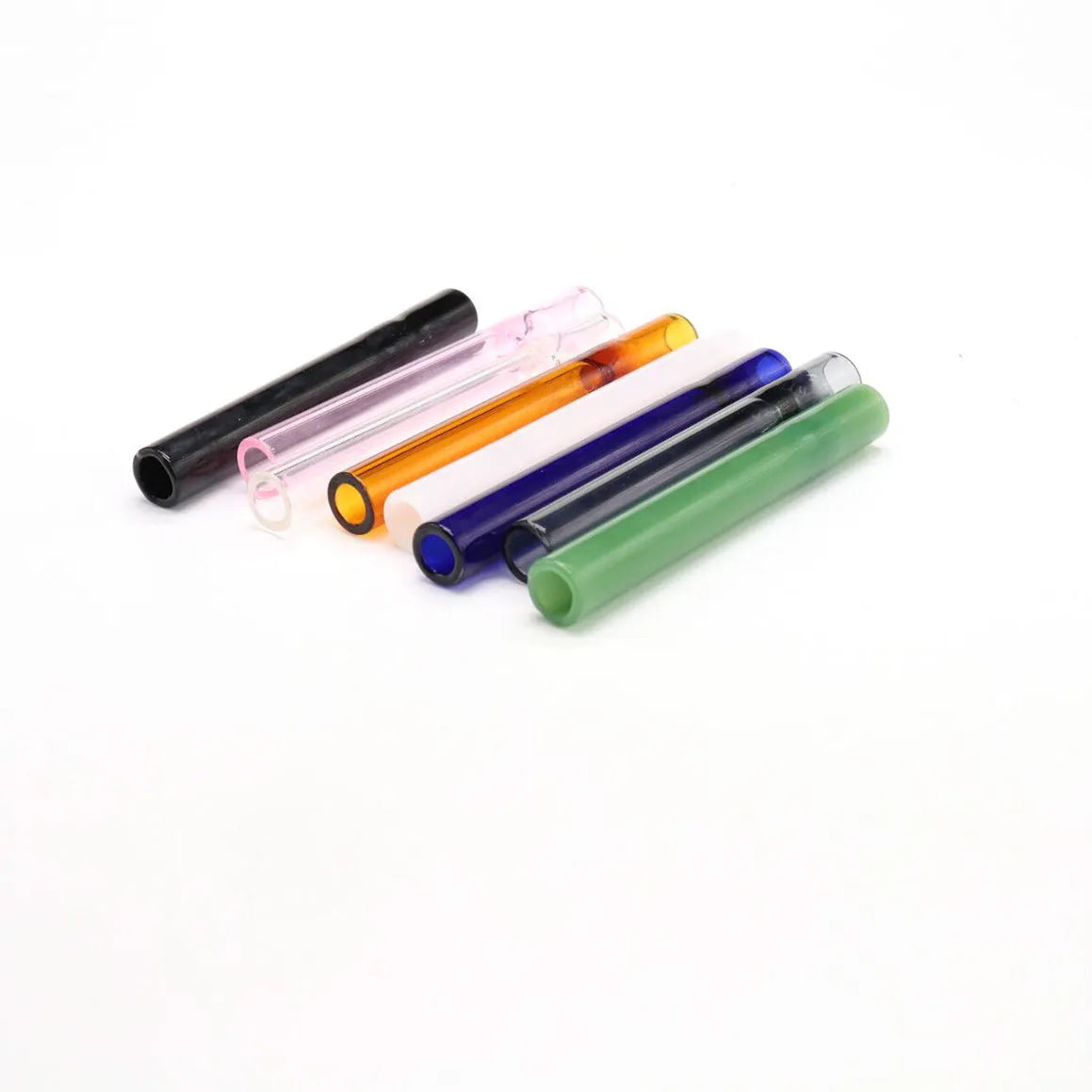 Clear telescopic glass smoke pipe with suction nozzle in colour mixing or pink finish