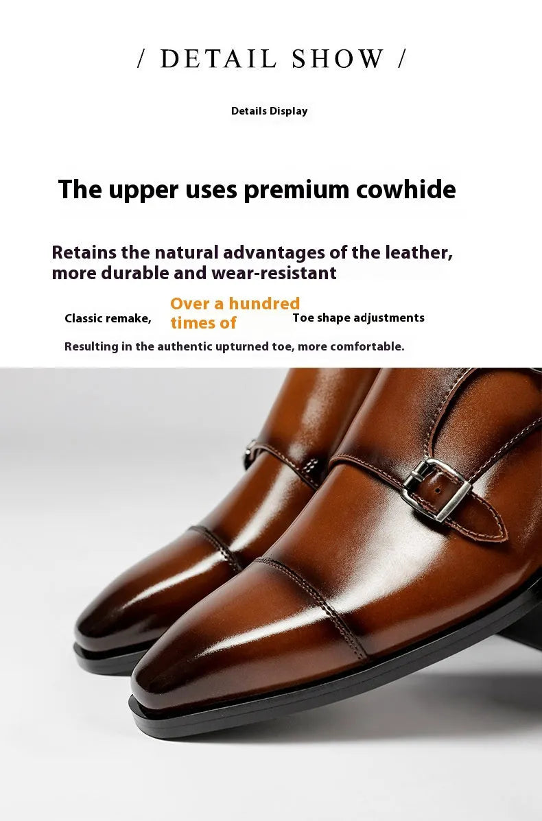 Men's leather shoes with square toe design in black and light brown colours