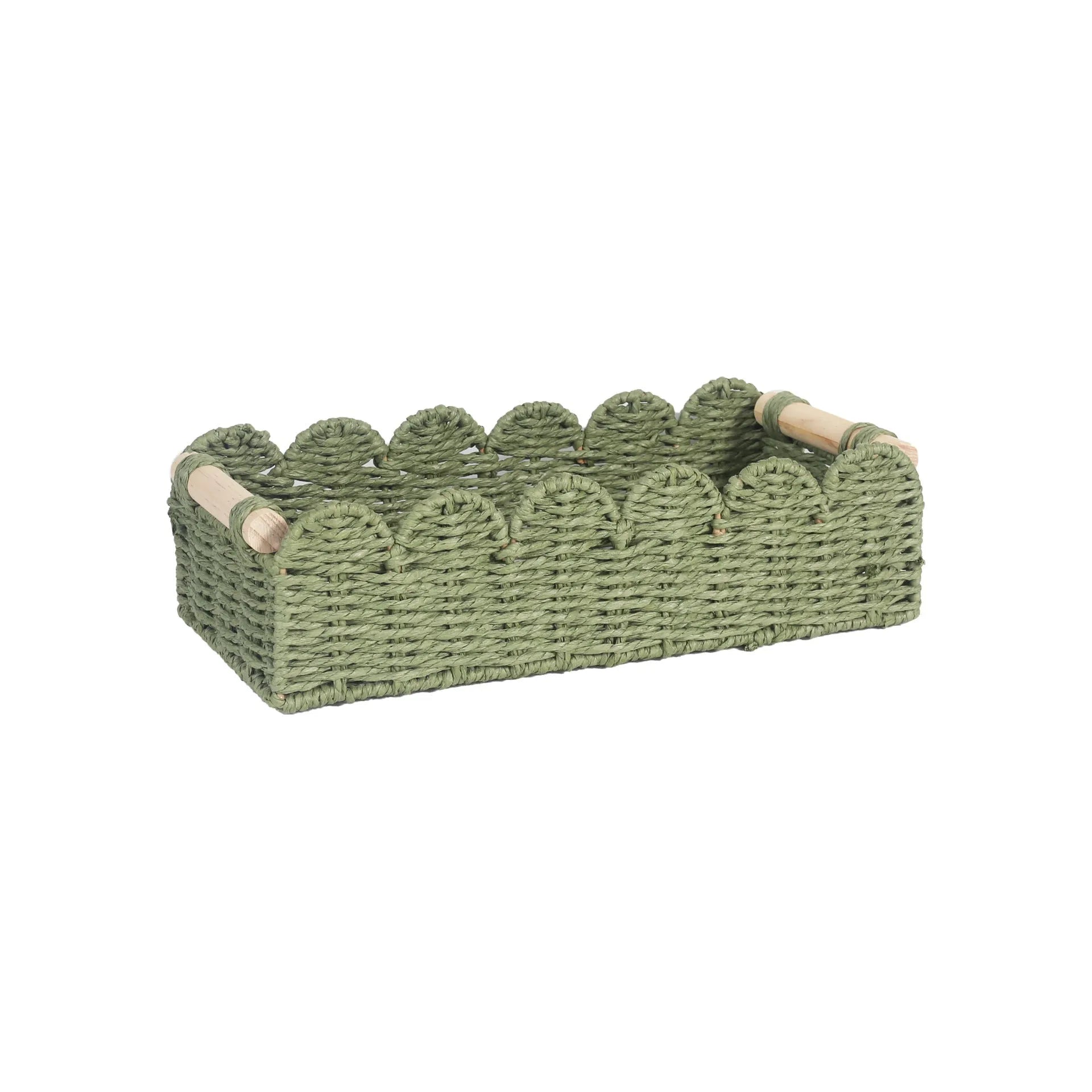 Woven paper storage basket in rectangular shape for desktop organisation