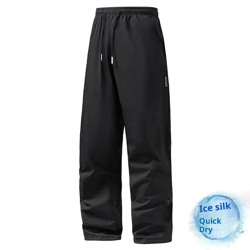 Korean style large size straight pants in black lint-free fabric, size M to 5XL