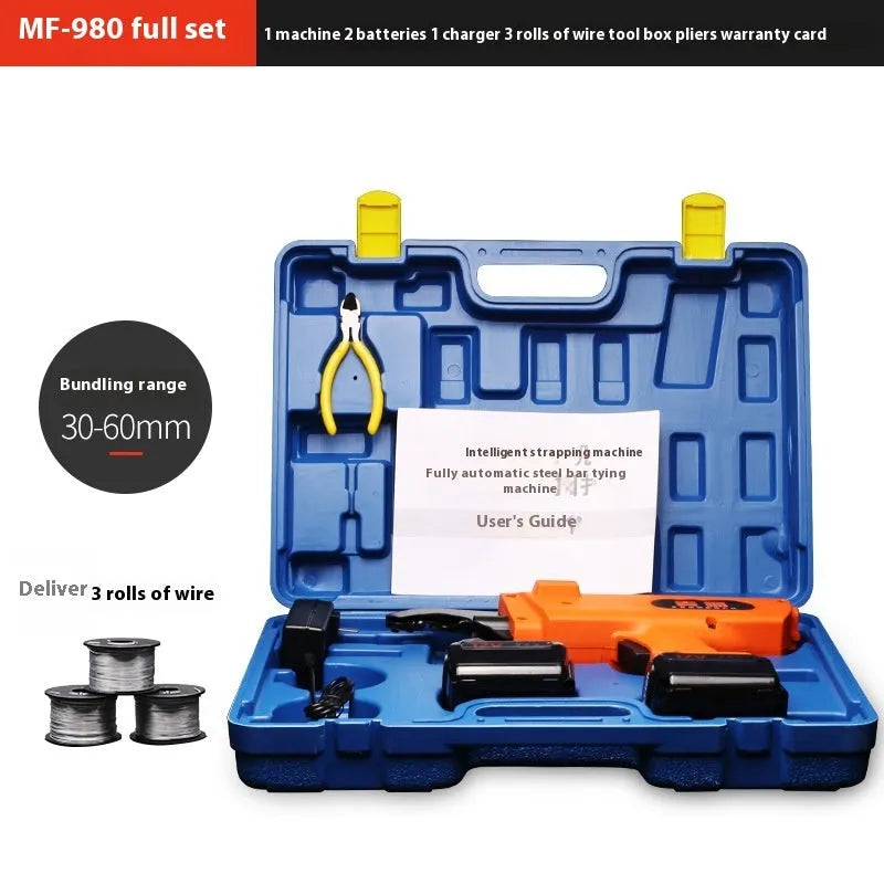Electric steel bar tying machine with battery and charger for construction site rebar work