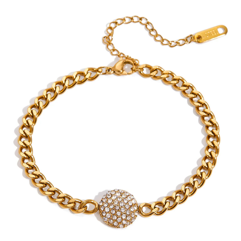 Stainless steel electroplated geometric round link bracelet for women on white background