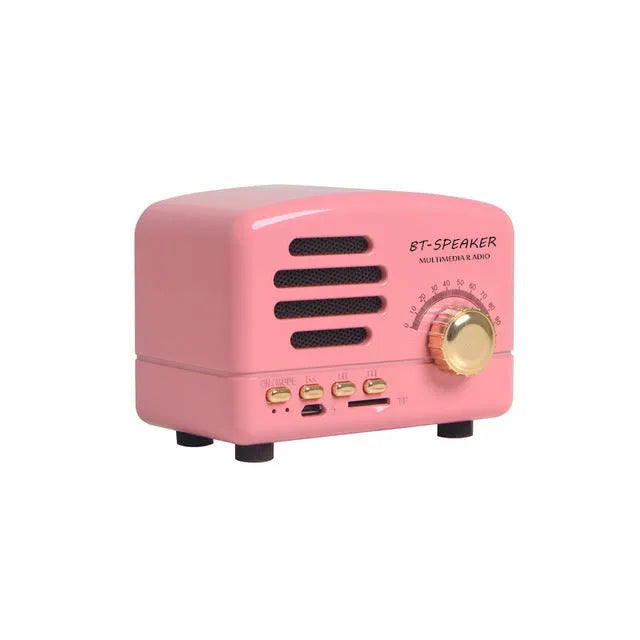 Vintage wood style Bluetooth speaker in pink, black or wood grain finish