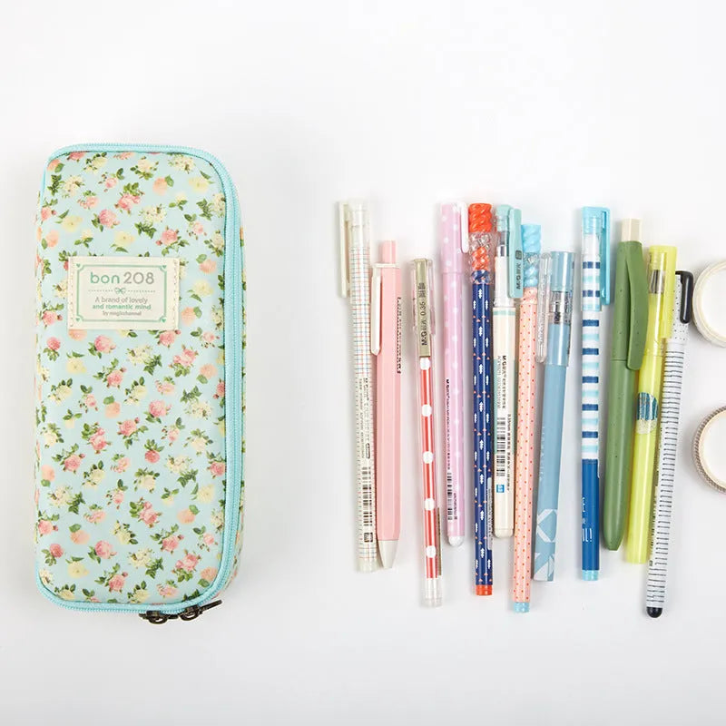Canvas composite stationery pen storage bag in 190x80x40mm size with floral design