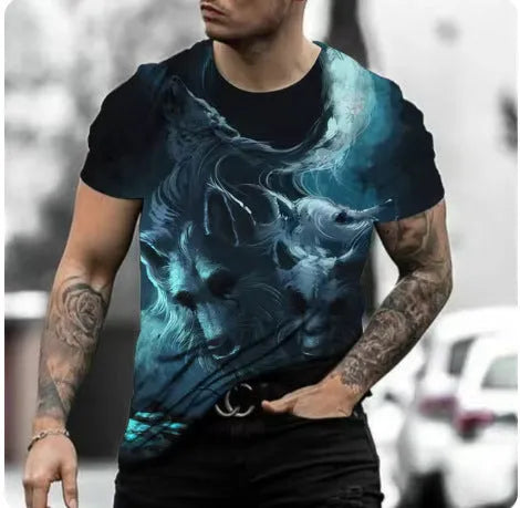 Retro 3D animal print men's short-sleeved t-shirt in bird eye cloth polyester fabric