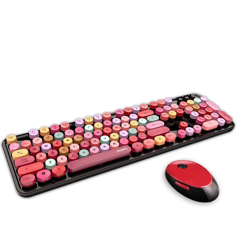 Wireless keyboard and mouse set in Sweet lipstick mixed colour with full-size layout and USB receiver