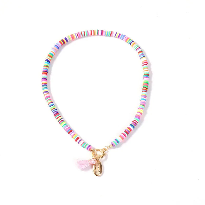 Bohemian shell necklace with tassel for women, 40cm adjustable chain, blue colour option