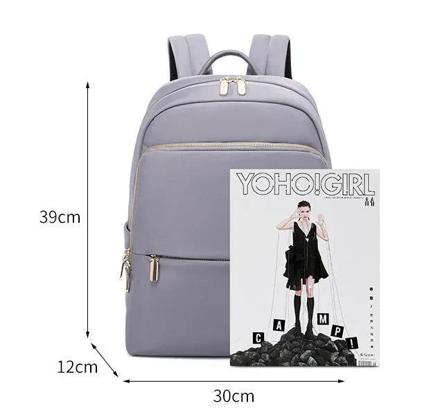 Oxford cloth women's backpack in black or purplish grey with large capacity design