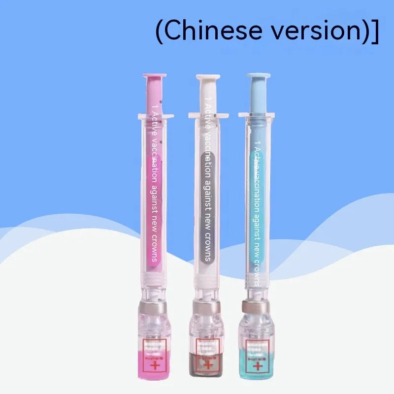 Vaccine design novelty gel pen showing 15.7cm length with black 0.5mm refill