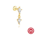 S925 sterling silver water drop shaped earring with a flat spiral puncture pattern, in a gold tone finish.