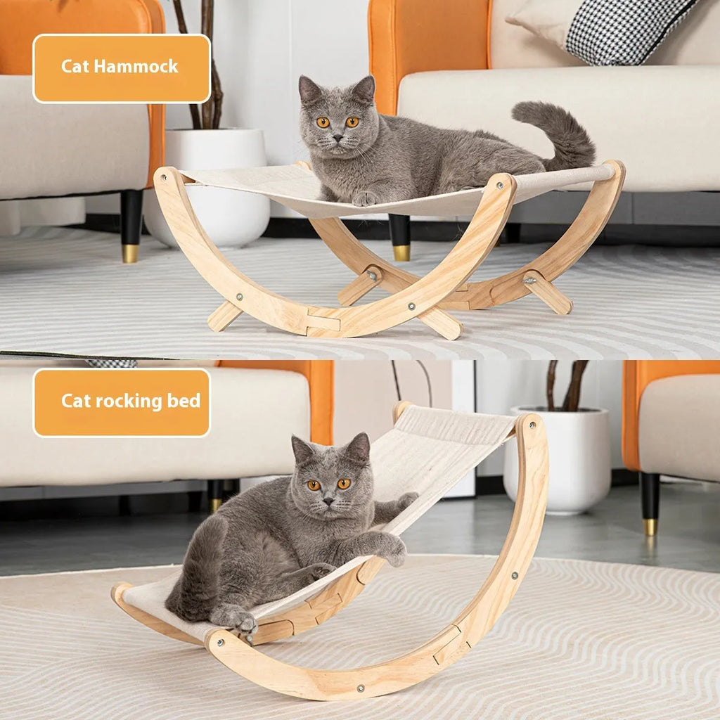 Solid wood cat shaker pet bed hammock with foldable design, canvas cover, 55x41x22cm