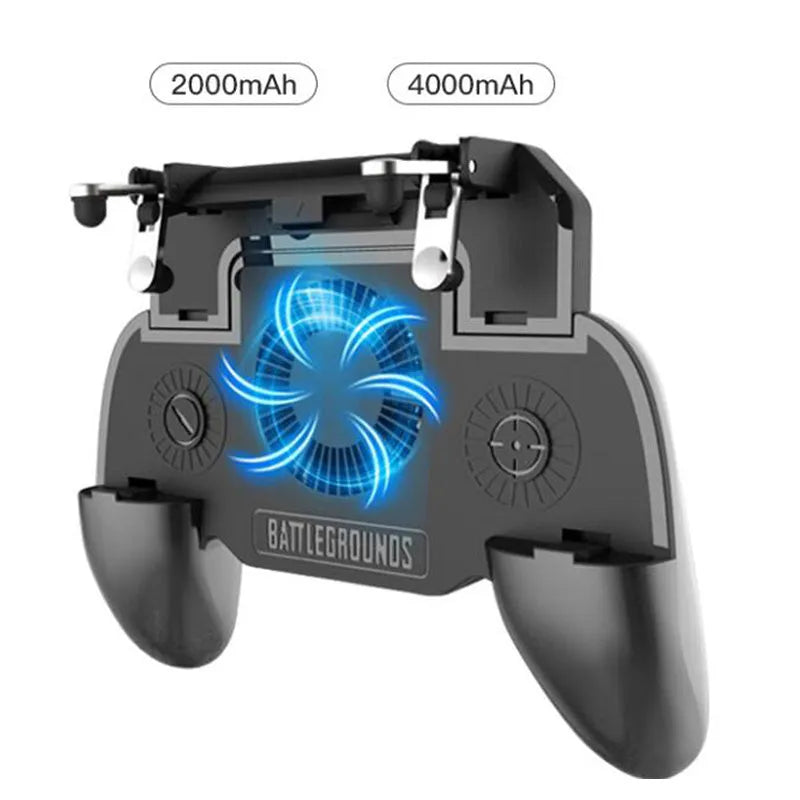 Black USB Type-C mobile game controller for smartphones with grip buttons and cooling vents.
