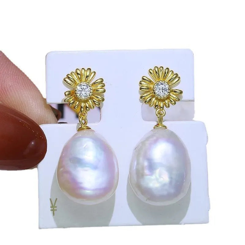 Baroque flower-shaped S925 sterling silver earring and ring holder in gold or silver finish