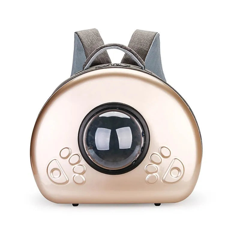 Transparent space capsule cat carrier bag with hard PC canvas shell and coloured front cover