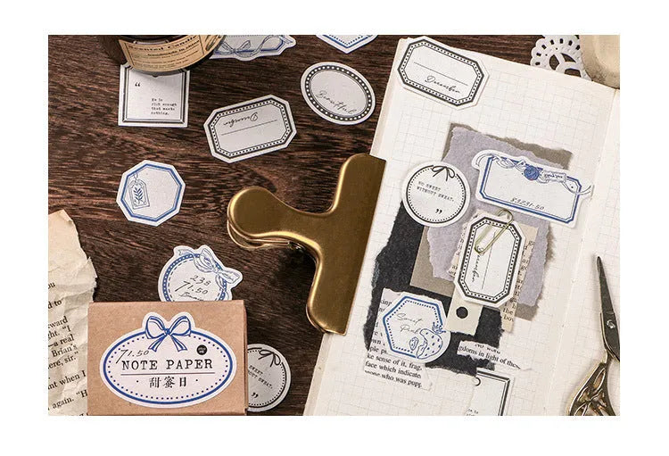 45 mini label base paper sheets with retro patterns in Kraft paper box, 62x45mm, four-colour printing