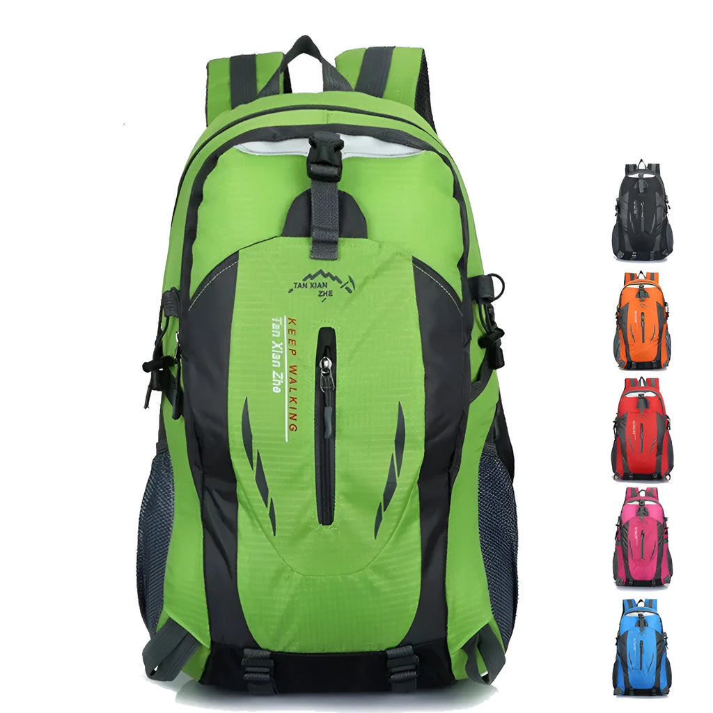 Large waterproof Oxford cloth travel backpack showing computer pocket and dual straps in multiple colour options