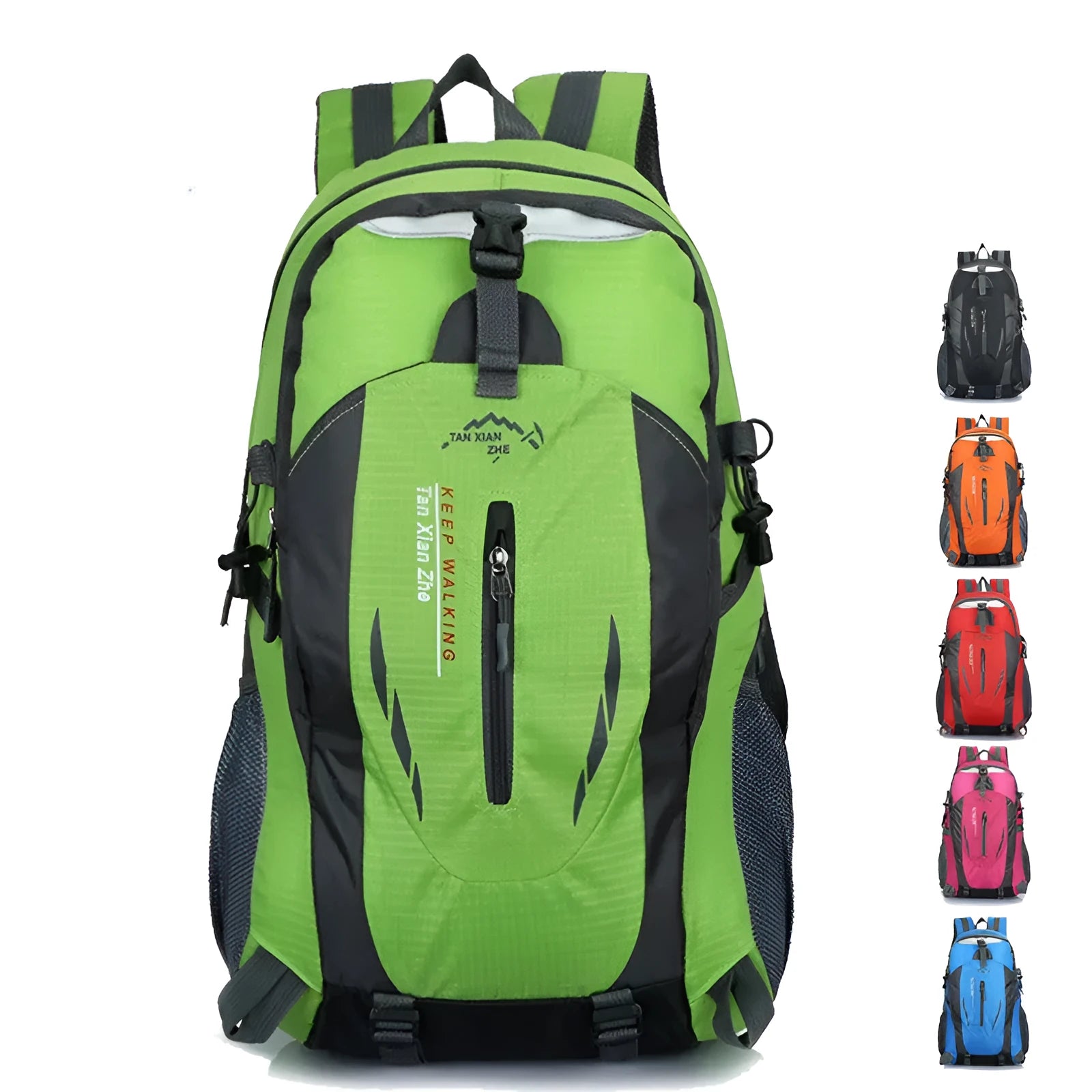 Large waterproof Oxford cloth travel backpack showing computer pocket and dual straps in multiple colour options