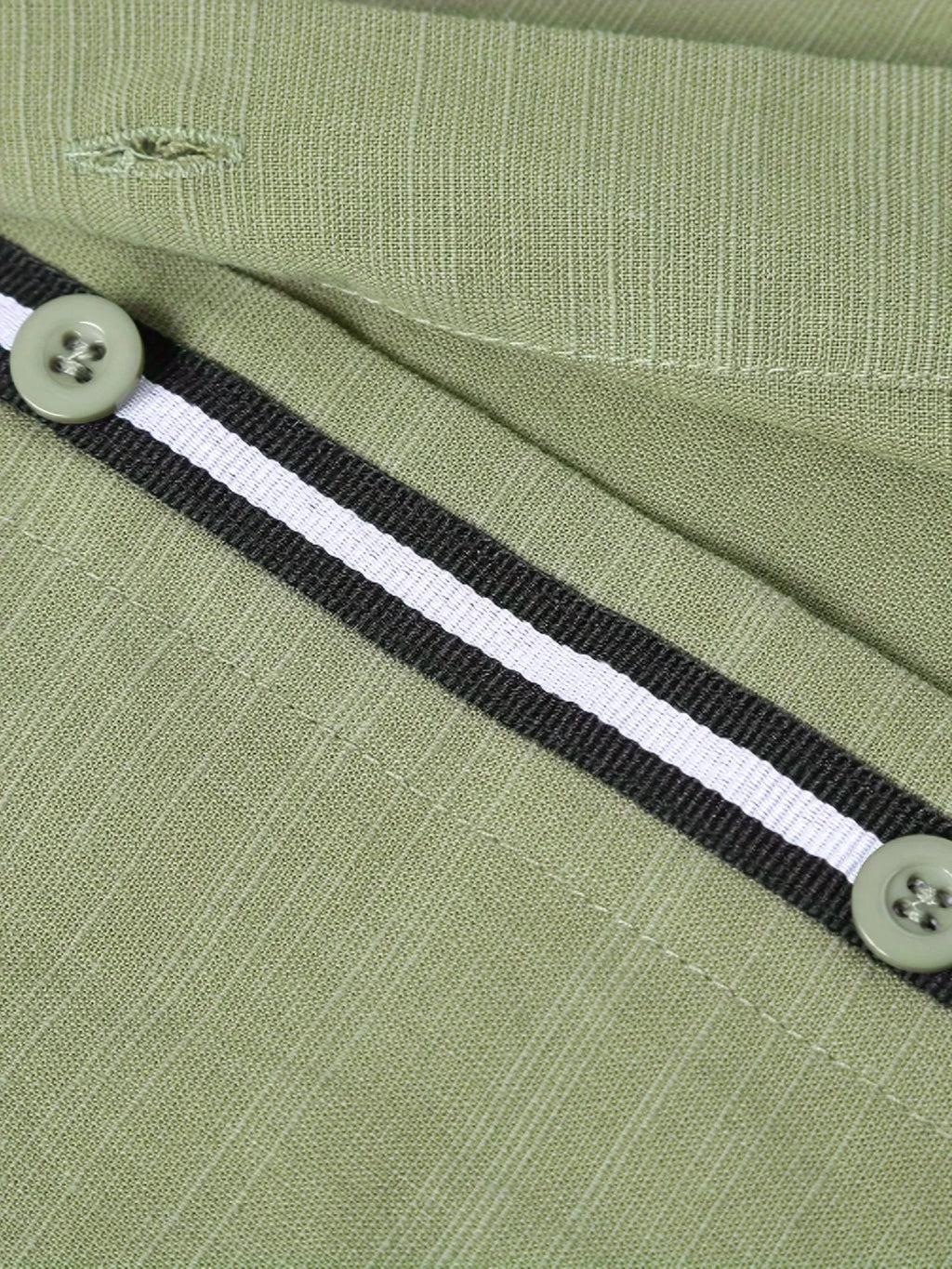 Light green linen men's casual shirt with lapel collar and long sleeves, front view