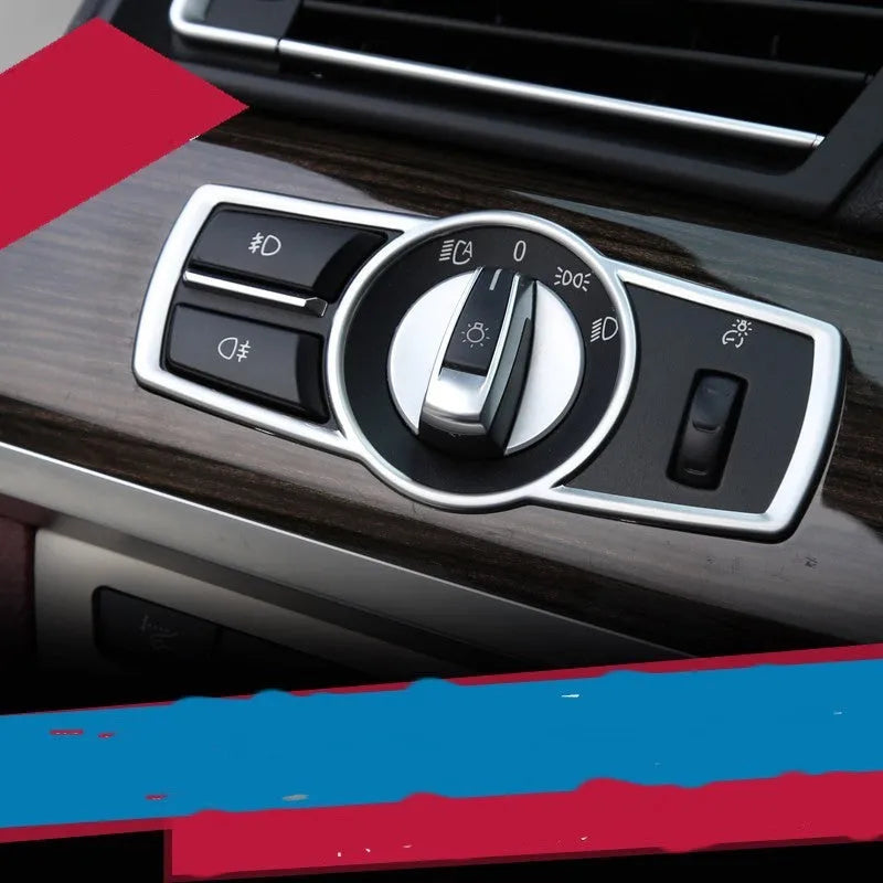 Silver ABS plastic BMW headlight switch frame decorative interior sticker