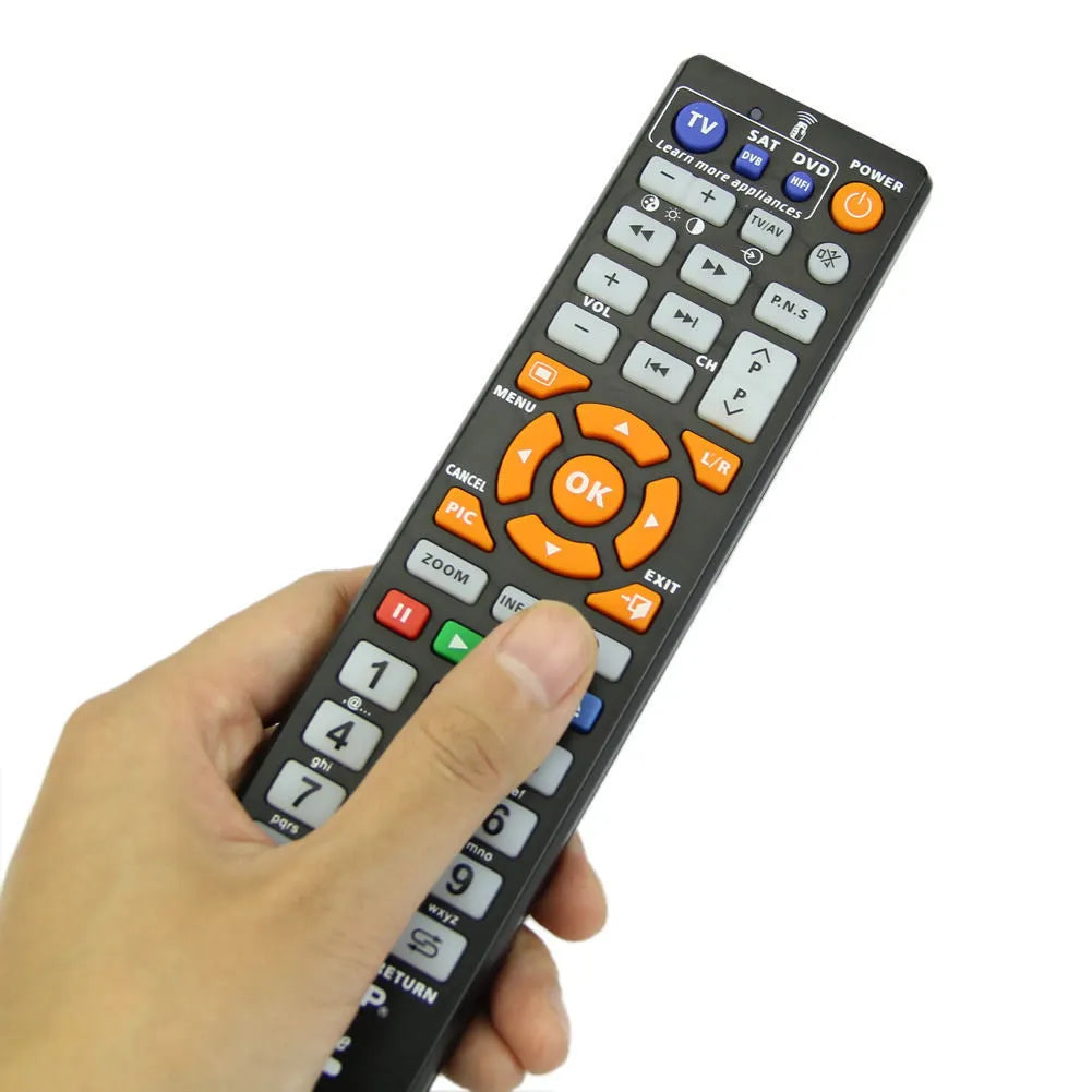 Black L336 learning remote control with full key layout for universal audio equipment programming