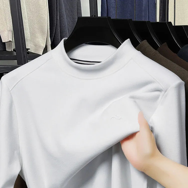 Men's crew neck loose long sleeve t-shirt in solid colour polyester, front view, available in six colours
