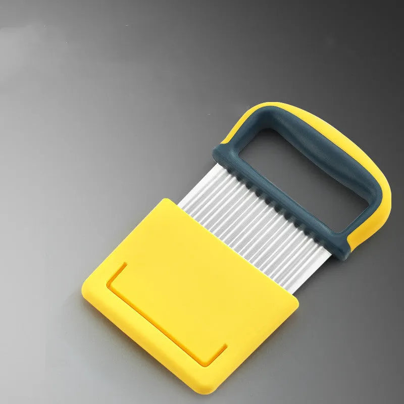 Diced potato wolf tooth knife kitchen gadget in yellow colour box with stainless steel tool face