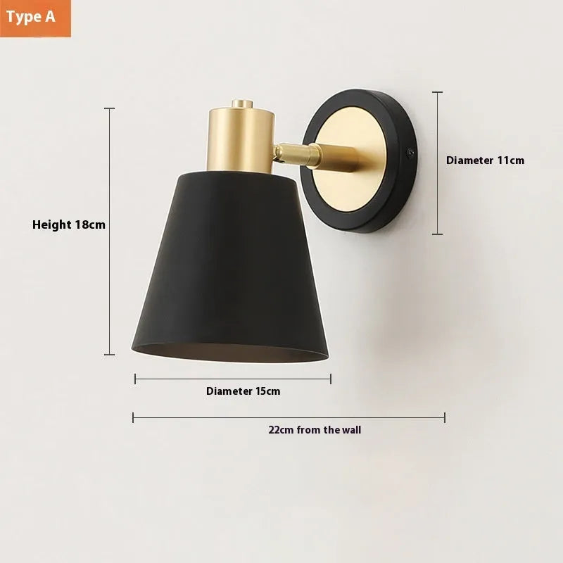 Nordic style iron wall lamp with tricolor LED light for bedside or living room.