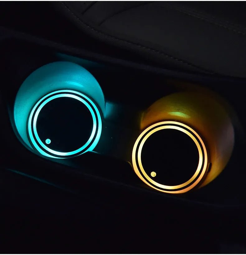 Colourful LED light-up coaster for car cup holder with 7 changing RGB colours