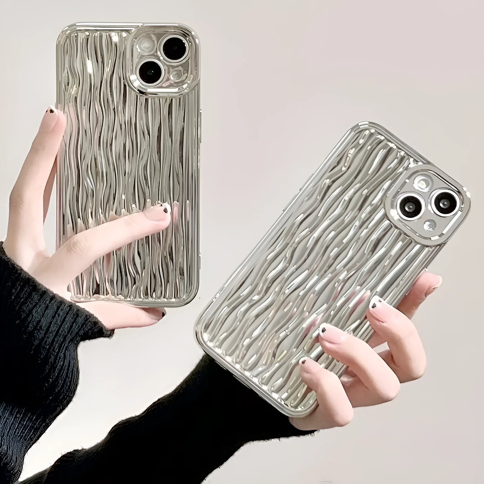 Silicone water ripple phone case with glossy surface back cover in black for iPhone 13