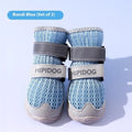 Cartoon-style blue and green dog shoes with wear-resistant PU soles for summer paw protection.