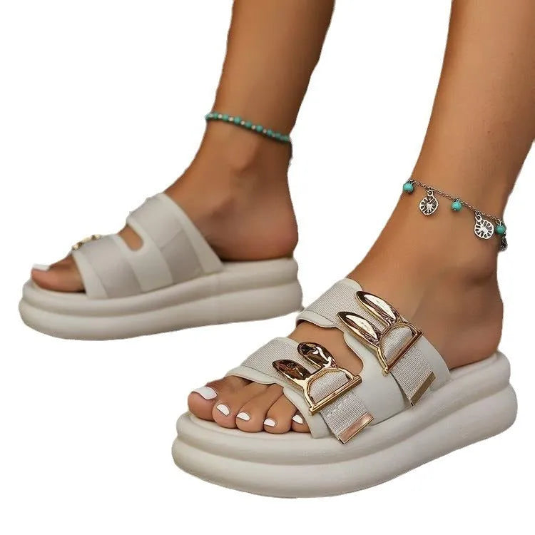 Women's thick-bottom suede slippers with soft rubber soles in apricot, black, and off white colours
