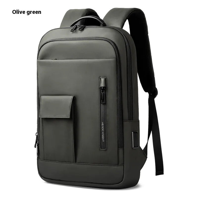Men's Oxford cloth backpack with sewing line detail in dark grey colour