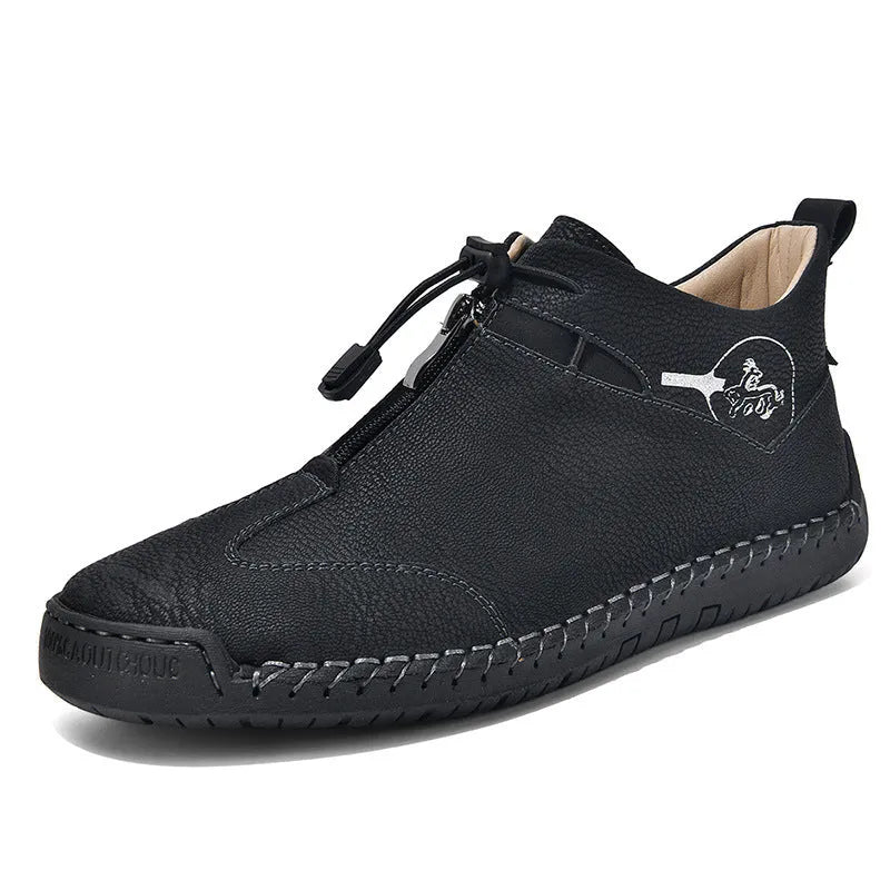 Men's casual leather shoes with mid-heel height increase in black blue green and khaki colors