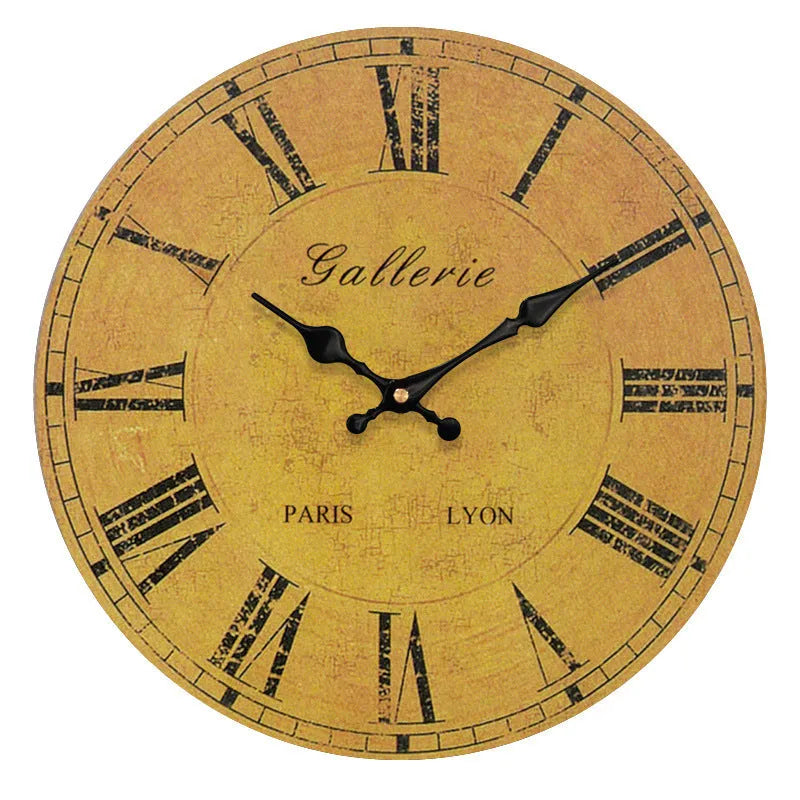 Vintage digital wall clock with silent sweep movement, 14 inch diameter, EO grade MDF face, showing black frame and white dial with Roman numerals.