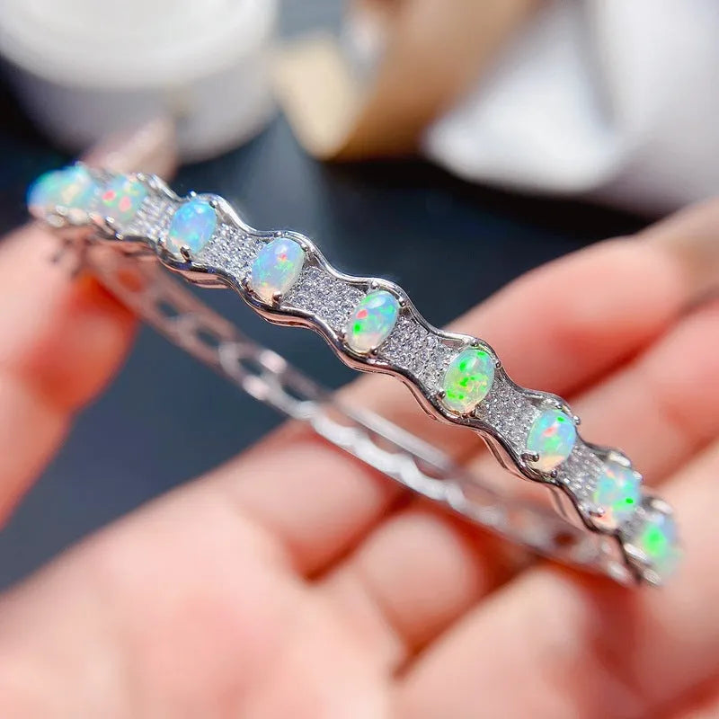 Natural opal bracelet 925 sterling silver platinum finish women's casual jewellery