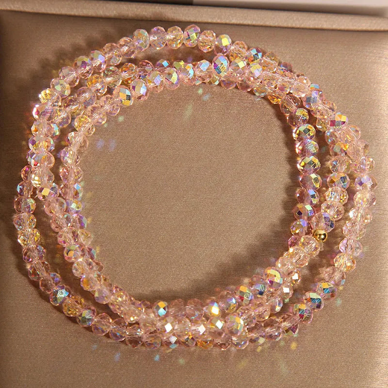 Multi-layer champagne crystal bracelet for women with faceted beads and adjustable chain