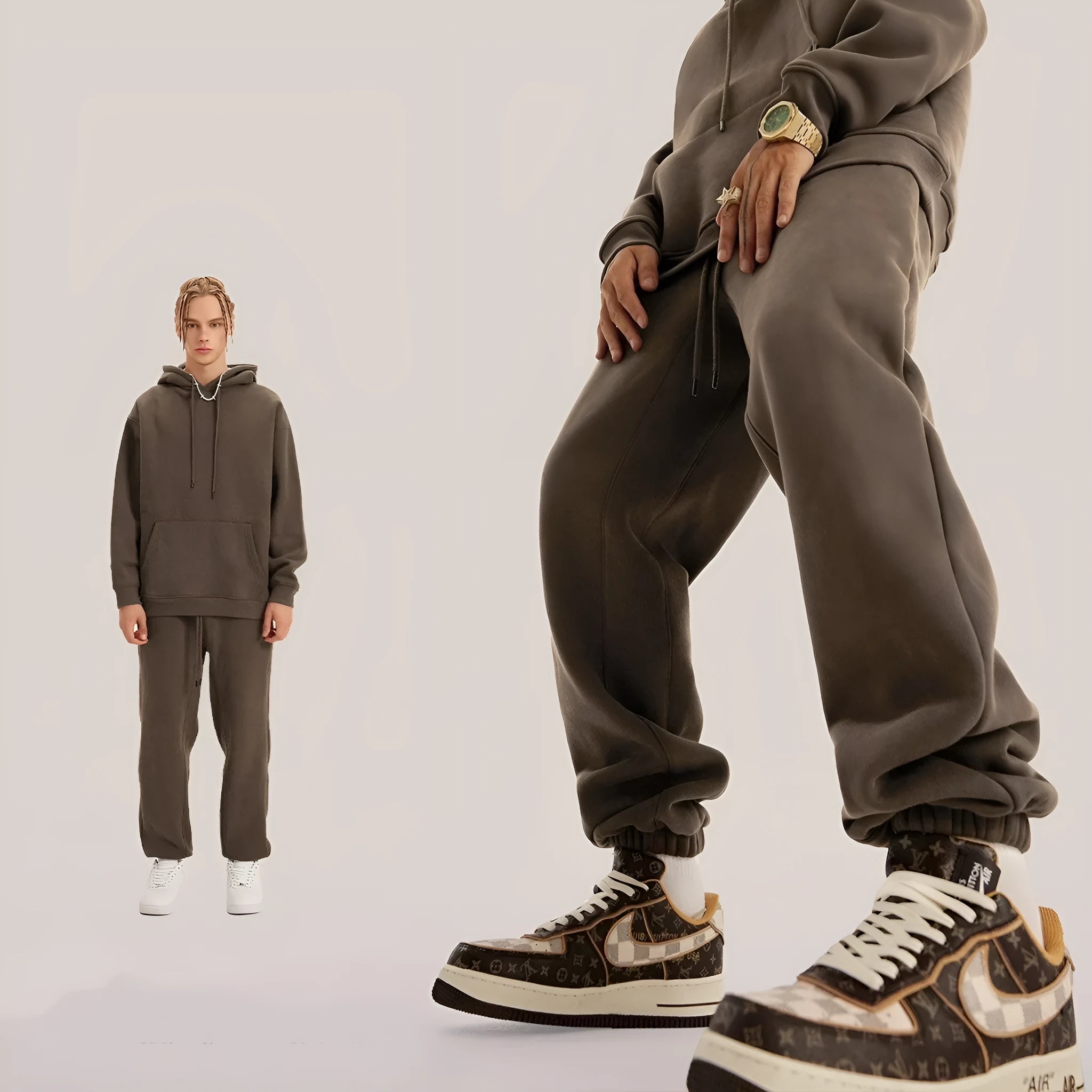 Men's cotton velvet sweatpants with ankle band design in multiple colour options