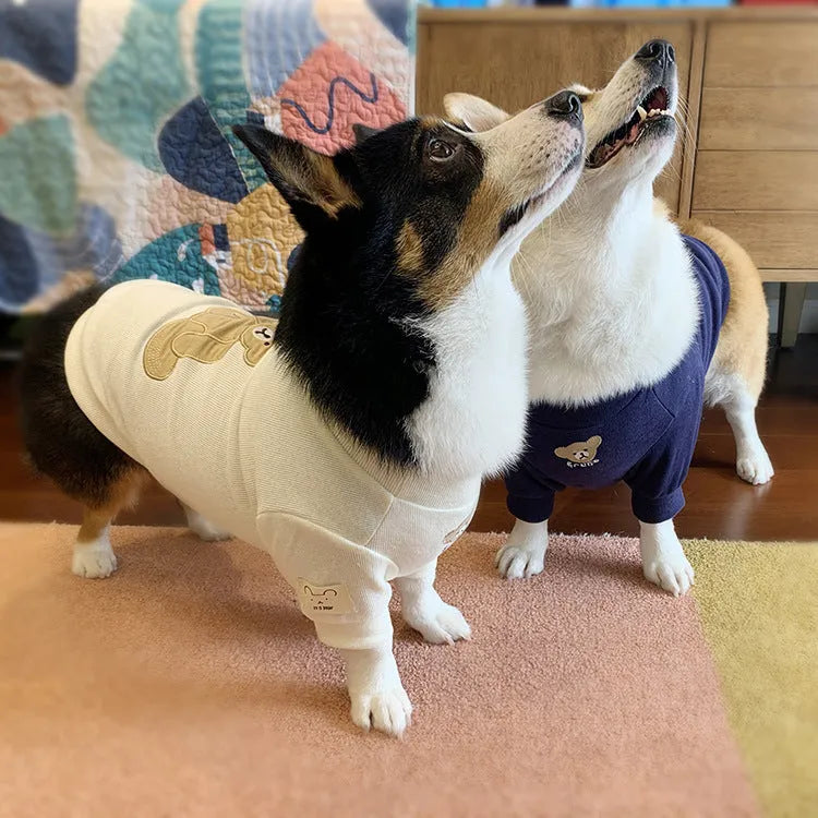 Cotton knitted pet sweater in white, pullover style, available in sizes SM to 3XL